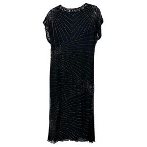 Laurance Kazar size Large black beaded‎ sequin short sleeve dress 100% silk